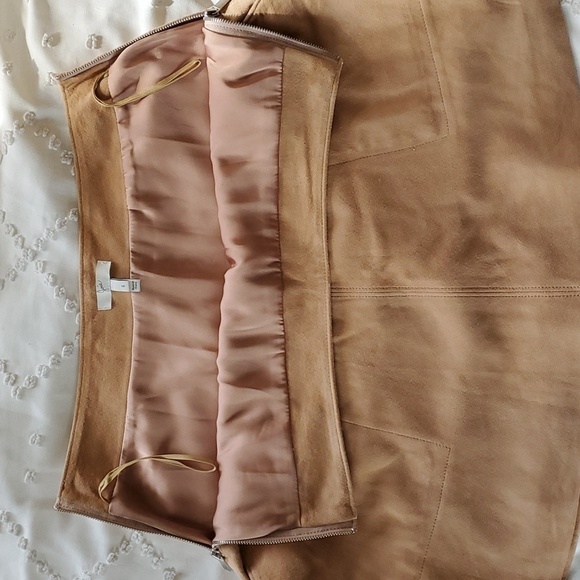 NWOT Joie goat leather mini skirt in camel color size 6 - Picture 7 of 10